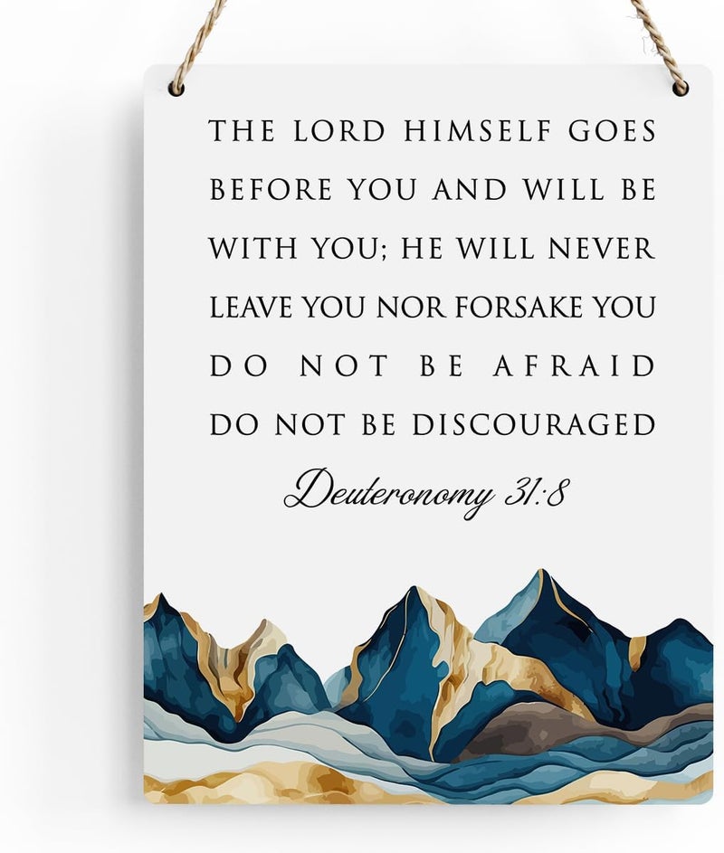 BELLOWDEER Inspirational Decor Deuteronomy 31:8 Christian Gifts Bible Verse Wall Art Scripture Wooden Hanging Sign for Modern Home Office Bathroom Bedroom Wall Art Decoration 8 x 10 Inches - Image 1